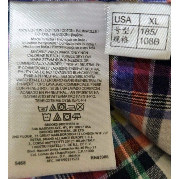 Brooks Brothers Button Down Shirt Men's XL Plaid 100% Cotton Short Sleeve E20.4 - Picture 11 of 12